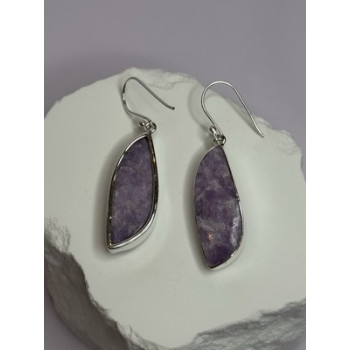 925 Sterling Silver Lepidolite Earrings Length 2 Inch