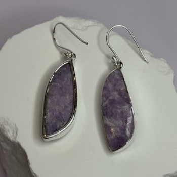 925 Sterling Silver Lepidolite Earrings Length 2 Inch