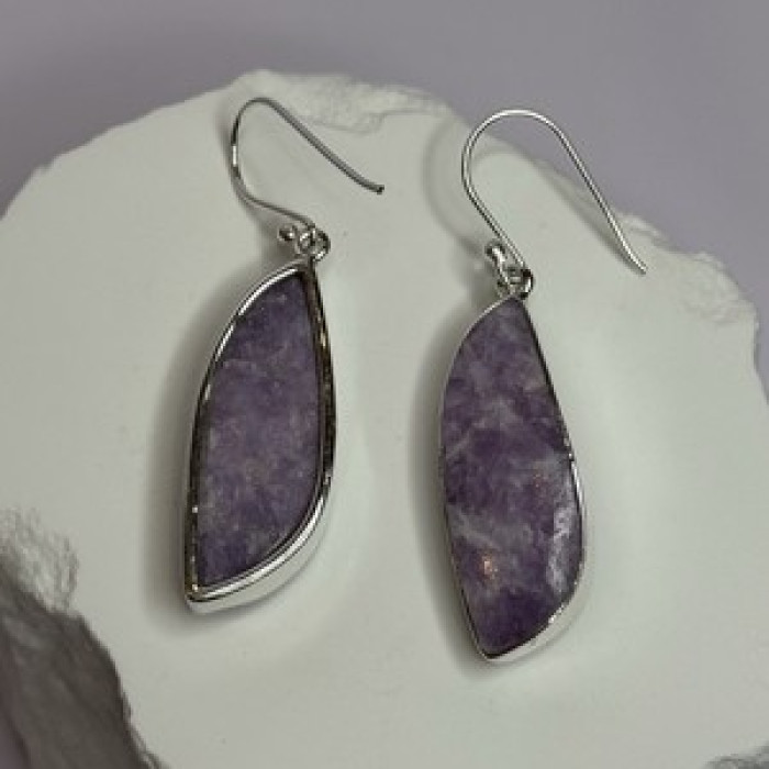 925 Sterling Silver Lepidolite Earrings Length 2 Inch
