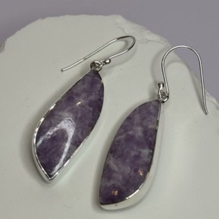 925 Sterling Silver Lepidolite Earrings Length 2 Inch