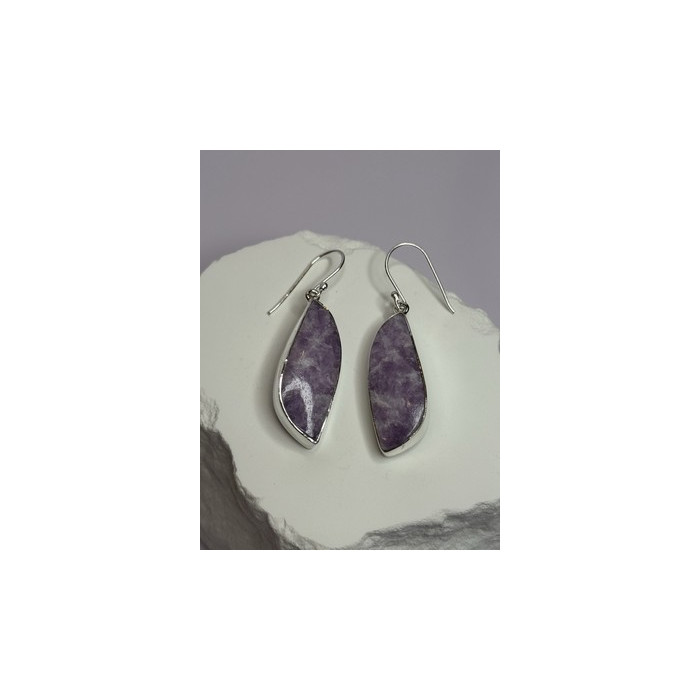 925 Sterling Silver Lepidolite Earrings Length 2 Inch