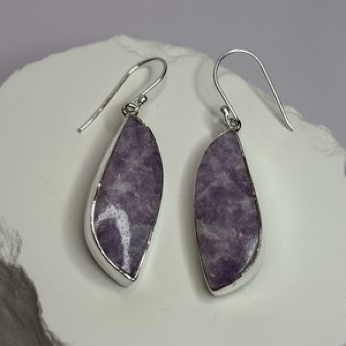 925 Sterling Silver Lepidolite Earrings Length 2 Inch