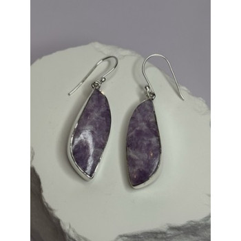 925 Sterling Silver Lepidolite Earrings Length 2 Inch