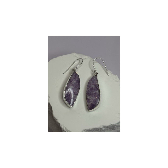 925 Sterling Silver Lepidolite Earrings Length 2 Inch