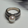 925 Sterling Silver Pearl & CZ Ring Size 5