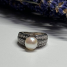 925 Sterling Silver Pearl & CZ Ring Size 5