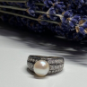 925 Sterling Silver Pearl & CZ Ring Size 5