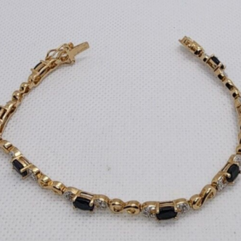 925 Sterling Silver Vermeil Sapphires Bracelet Size 7.25 IN