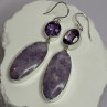 925 Sterling Silver Lepidolite & Amethyst Earrings Length 2.5 Inch