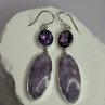 925 Sterling Silver Lepidolite & Amethyst Earrings Length 2.5 Inch
