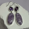 925 Sterling Silver Lepidolite & Amethyst Earrings Length 2.5 Inch