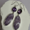 925 Sterling Silver Lepidolite & Amethyst Earrings Length 2.5 Inch