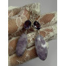 925 Sterling Silver Lepidolite & Amethyst Earrings Length 2.5 Inch