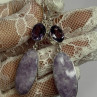 925 Sterling Silver Lepidolite & Amethyst Earrings Length 2.5 Inch