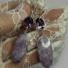 925 Sterling Silver Lepidolite & Amethyst Earrings Length 2.5 Inch
