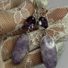 925 Sterling Silver Lepidolite & Amethyst Earrings Length 2.5 Inch
