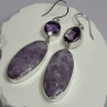 925 Sterling Silver Lepidolite & Amethyst Earrings Length 2.5 Inch