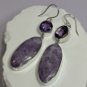 925 Sterling Silver Lepidolite & Amethyst Earrings Length 2.5 Inch