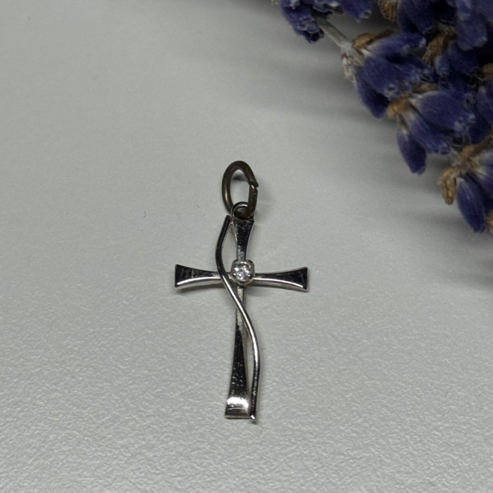 925 Sterling Silver Cross CZ Lenght 26.5 Mm