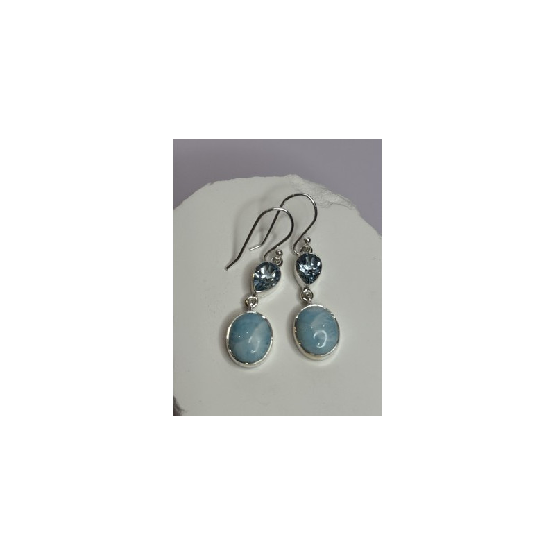 925 Sterling Silver Larimar & Topaz Earrings Length 1.7 Inch