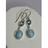 925 Sterling Silver Larimar & Topaz Earrings Length 1.7 Inch