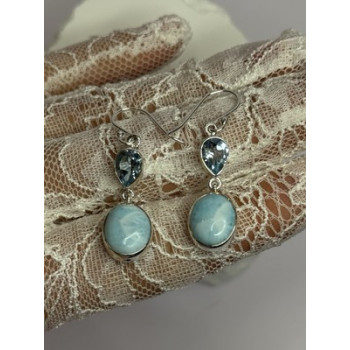 925 Sterling Silver Larimar & Topaz Earrings Length 1.7 Inch