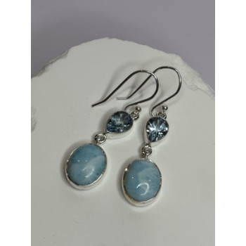 925 Sterling Silver Larimar & Topaz Earrings Length 1.7 Inch