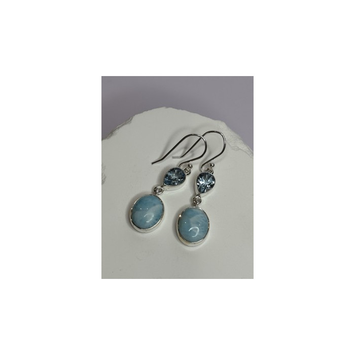 925 Sterling Silver Larimar & Topaz Earrings Length 1.7 Inch