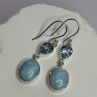 925 Sterling Silver Larimar & Topaz Earrings Length 1.7 Inch