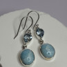 925 Sterling Silver Larimar & Topaz Earrings Length 1.7 Inch