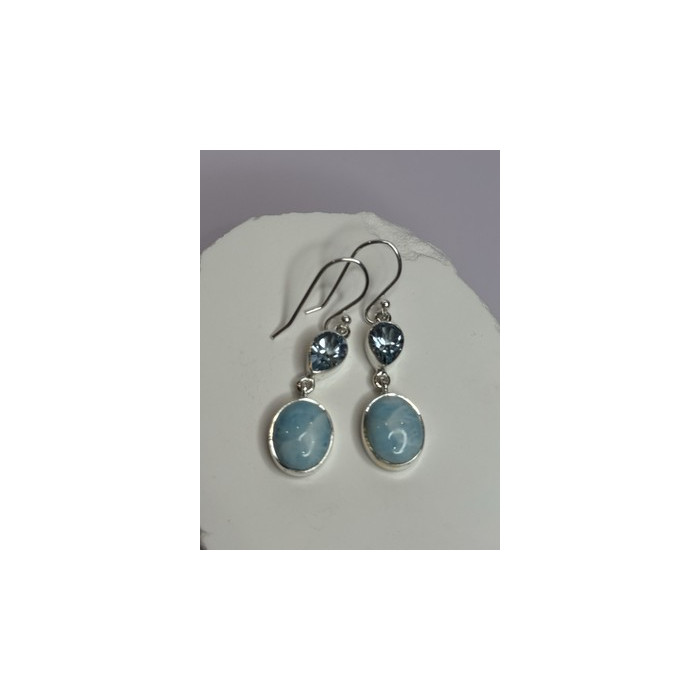 925 Sterling Silver Larimar & Topaz Earrings Length 1.7 Inch