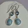 925 Sterling Silver Larimar & Topaz Earrings Length 1.7 Inch