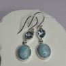 925 Sterling Silver Larimar & Topaz Earrings Length 1.7 Inch