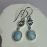 925 Sterling Silver Larimar & Topaz Earrings Length 1.7 Inch