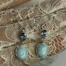 925 Sterling Silver Larimar & Topaz Earrings Length 1.7 Inch