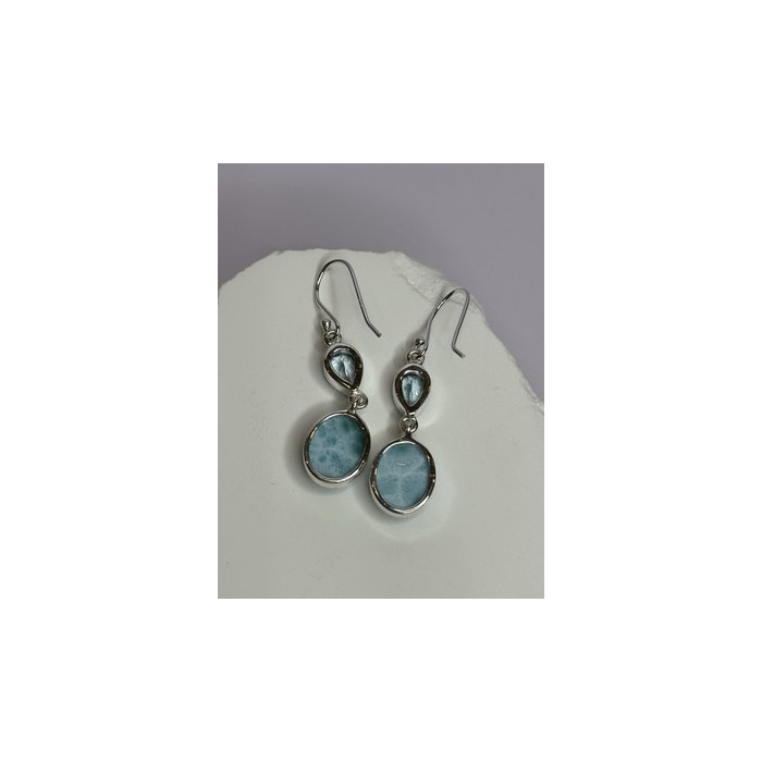 925 Sterling Silver Larimar & Topaz Earrings Length 1.7 Inch