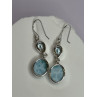 925 Sterling Silver Larimar & Topaz Earrings Length 1.7 Inch