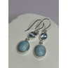 925 Sterling Silver Larimar & Topaz Earrings Length 1.7 Inch