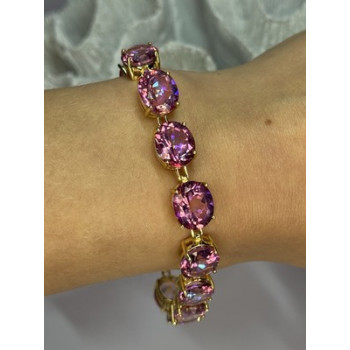 925 STERLING SILVER GOLD PLATED PINK MYSTIC TOPAZ BRACELET LENGTH 8.5 INCH
