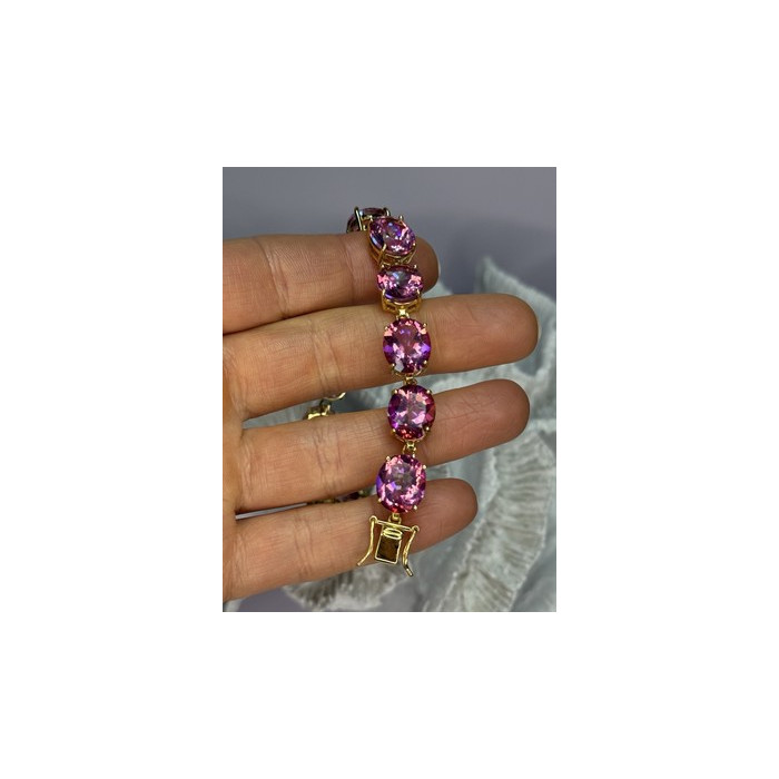 925 STERLING SILVER GOLD PLATED PINK MYSTIC TOPAZ BRACELET LENGTH 8.5 INCH
