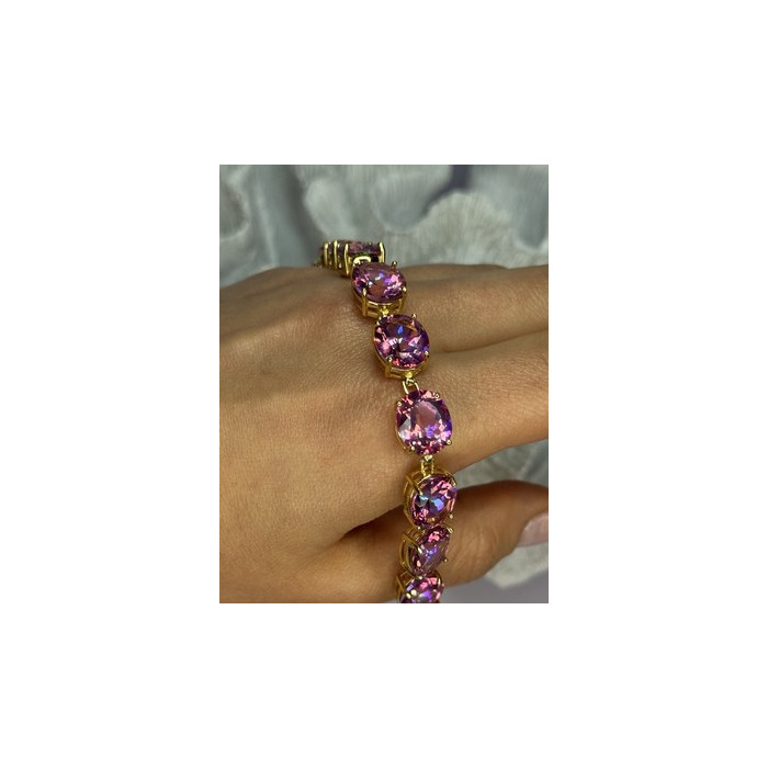 925 STERLING SILVER GOLD PLATED PINK MYSTIC TOPAZ BRACELET LENGTH 8.5 INCH