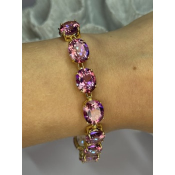 925 STERLING SILVER GOLD PLATED PINK MYSTIC TOPAZ BRACELET LENGTH 8.5 INCH