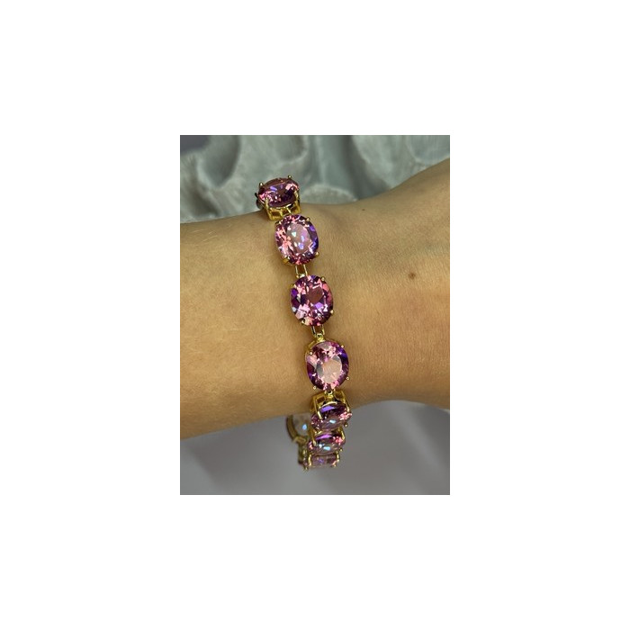 925 STERLING SILVER GOLD PLATED PINK MYSTIC TOPAZ BRACELET LENGTH 8.5 INCH