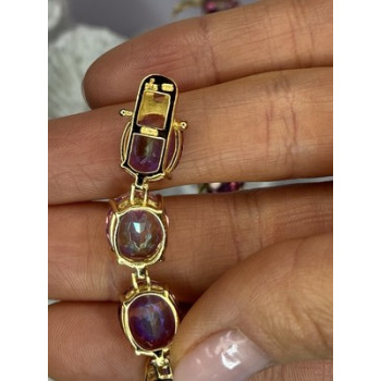 925 STERLING SILVER GOLD PLATED PINK MYSTIC TOPAZ BRACELET LENGTH 8.5 INCH