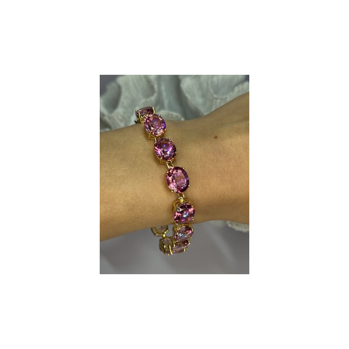 925 STERLING SILVER GOLD PLATED PINK MYSTIC TOPAZ BRACELET LENGTH 8.5 INCH
