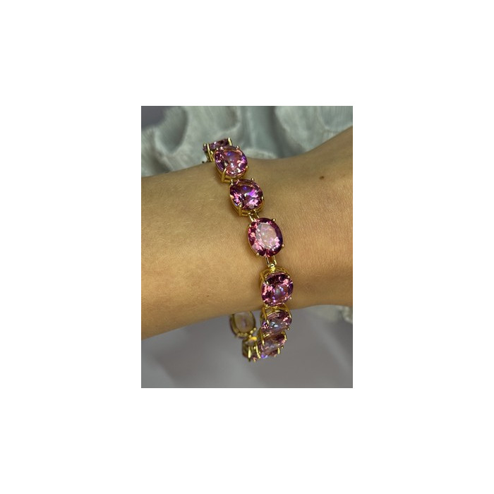 925 STERLING SILVER GOLD PLATED PINK MYSTIC TOPAZ BRACELET LENGTH 8.5 INCH