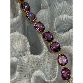925 STERLING SILVER GOLD PLATED PINK MYSTIC TOPAZ BRACELET LENGTH 8.5 INCH