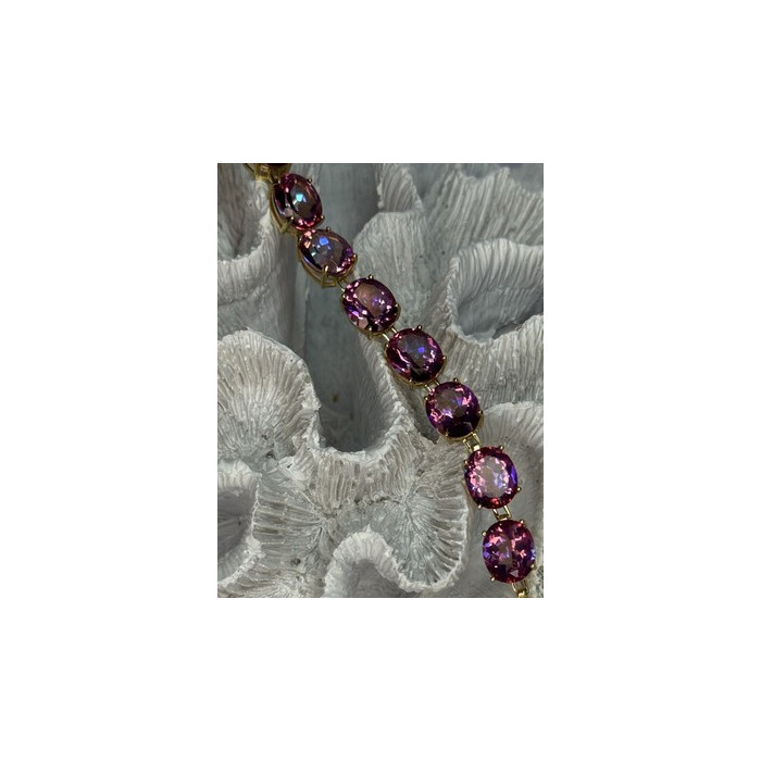 925 STERLING SILVER GOLD PLATED PINK MYSTIC TOPAZ BRACELET LENGTH 8.5 INCH