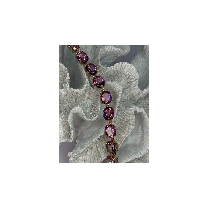 925 STERLING SILVER GOLD PLATED PINK MYSTIC TOPAZ BRACELET LENGTH 8.5 INCH
