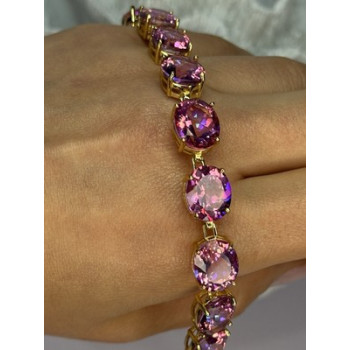 925 STERLING SILVER GOLD PLATED PINK MYSTIC TOPAZ BRACELET LENGTH 8.5 INCH